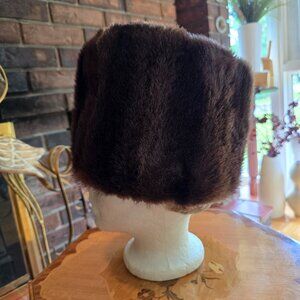 Vintage Dark Brown Fur Toque with Quilted Cozy Lining
